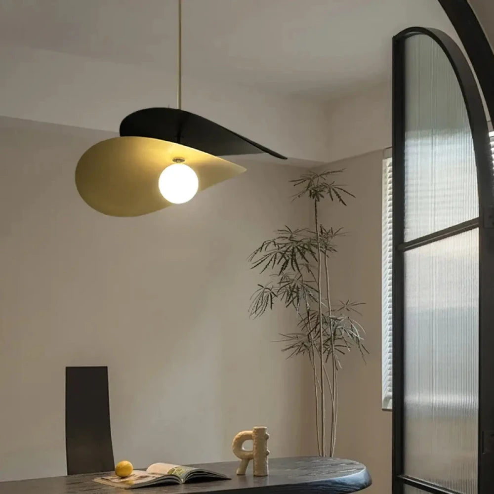 Lustre Suspension Disque Metal Noir Laiton