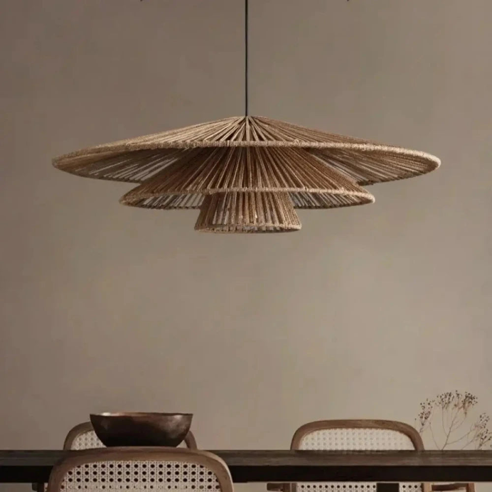 Lustre Suspension Eventail Rotin Tresse Naturel