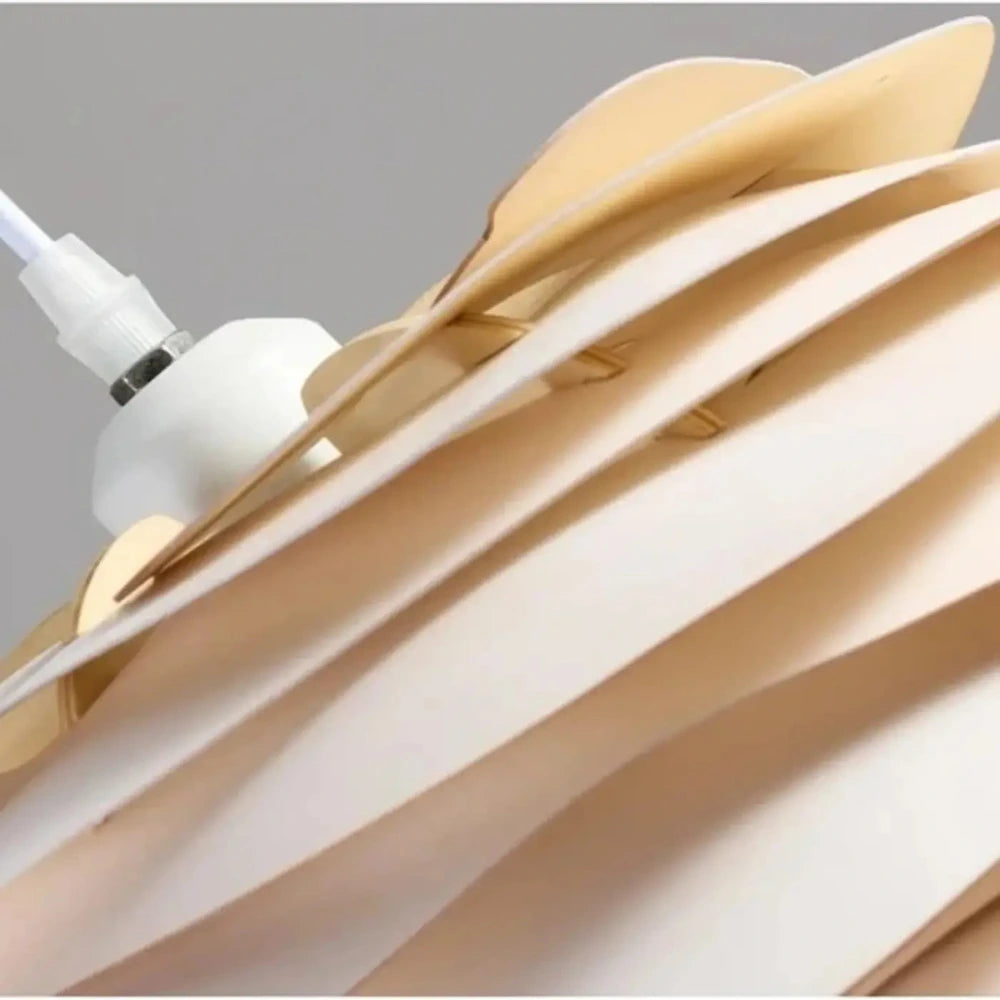 Lustre Suspension Fleur Bois Lamelles Courbes