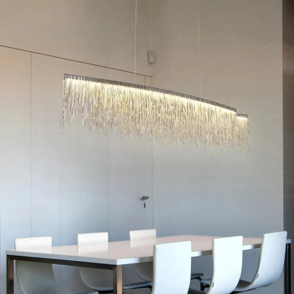 Lustre Suspension Franges Metal Doree Lineaire