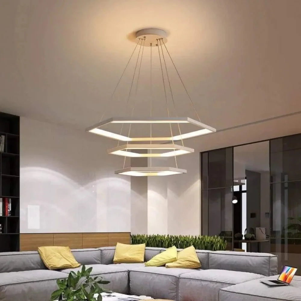 Lustre Suspension Hexagone Led Noir Laiton