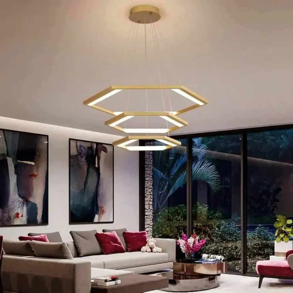 Lustre Suspension Hexagone Led Noir Laiton