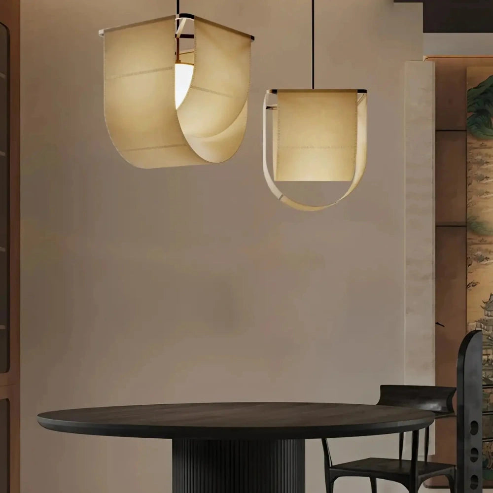 Suspension lanterne tissu écru style asiatique zen