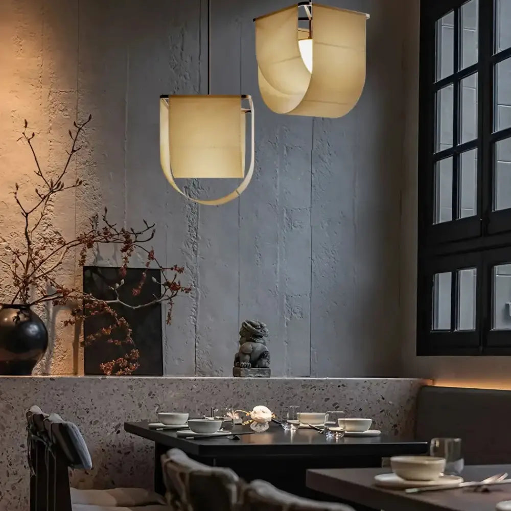 Lustre Suspension Lanterne Tissu Ecru Asiatique