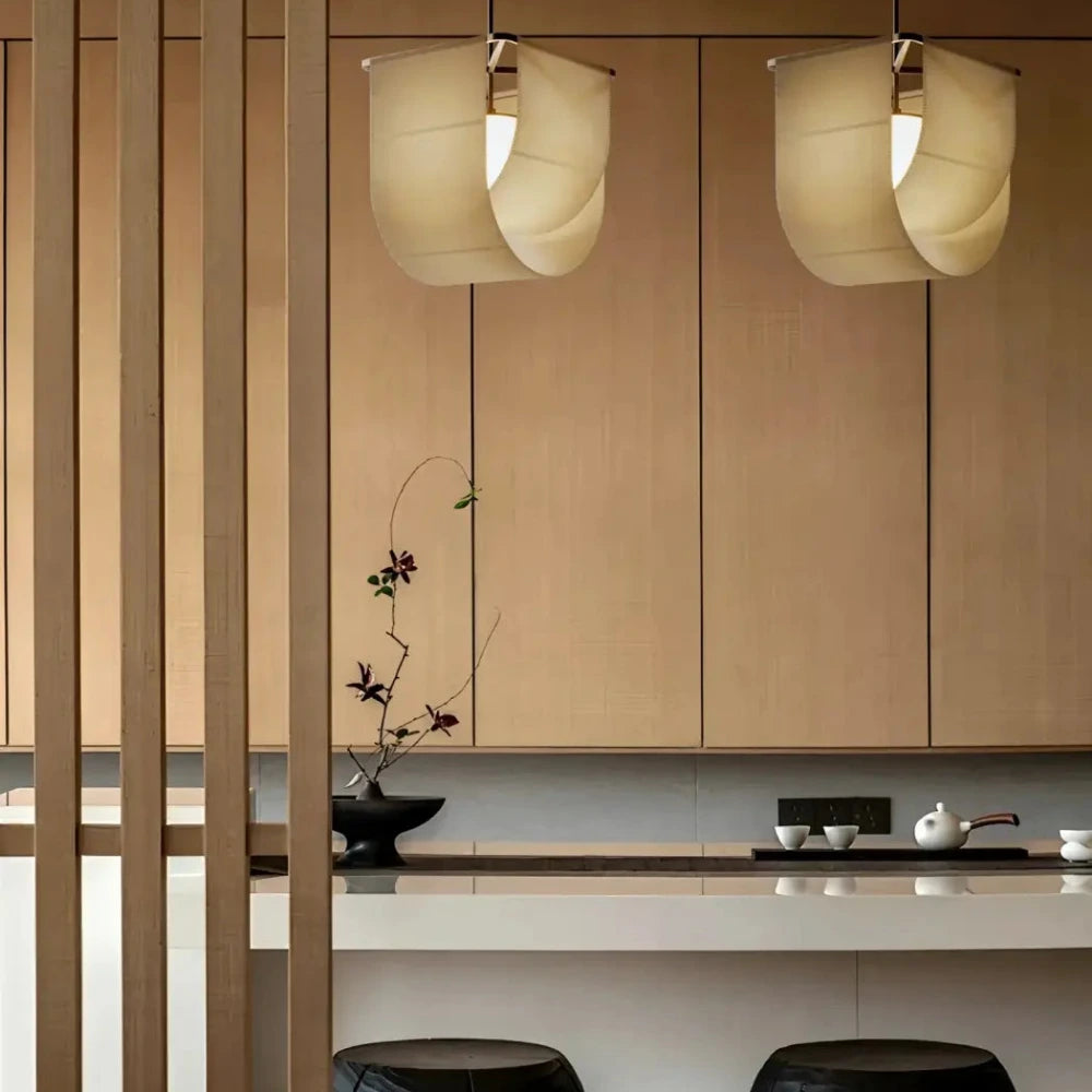 Lustre Suspension Lanterne Tissu Ecru Asiatique