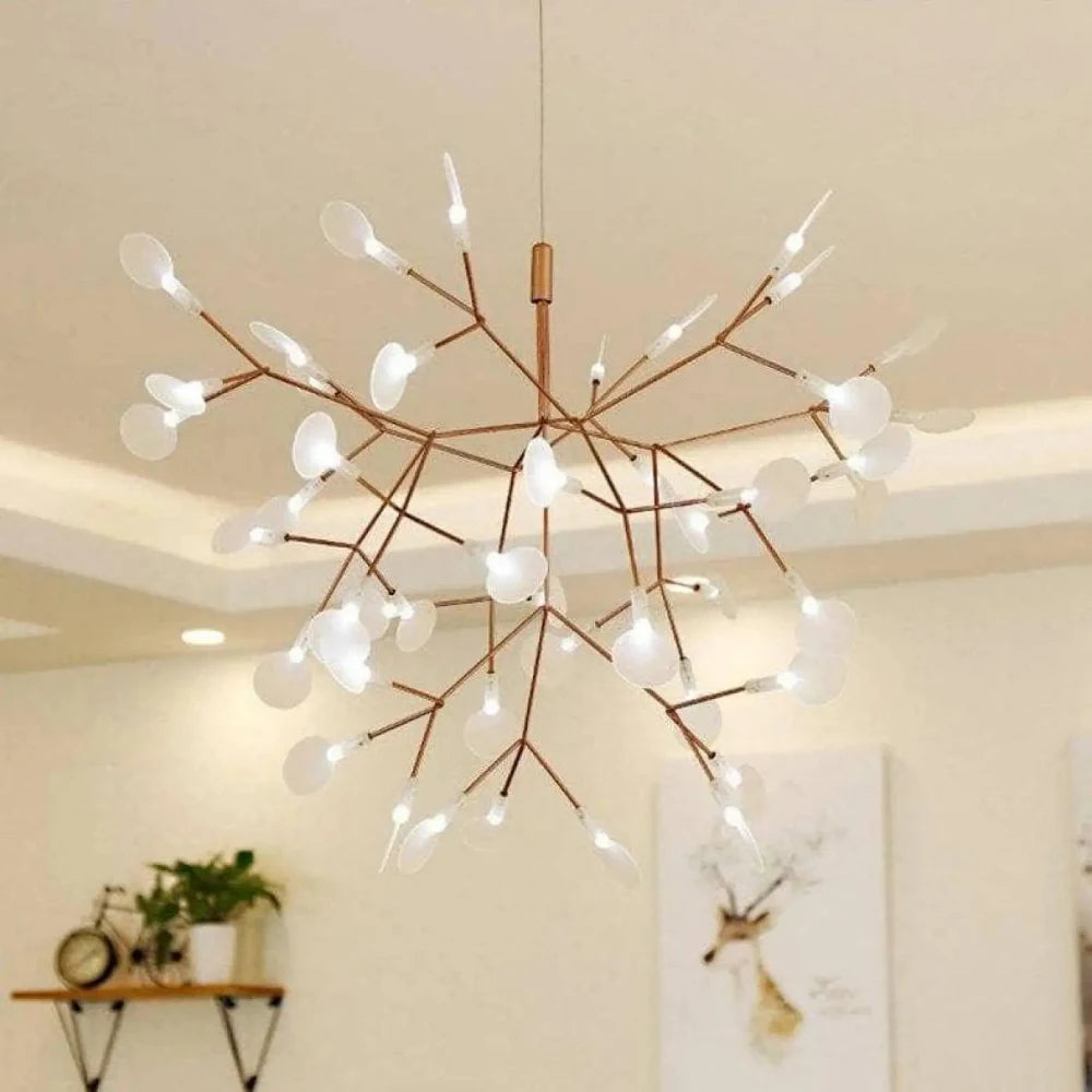 Lustre Suspension Lucioles Laiton Branches Opalin