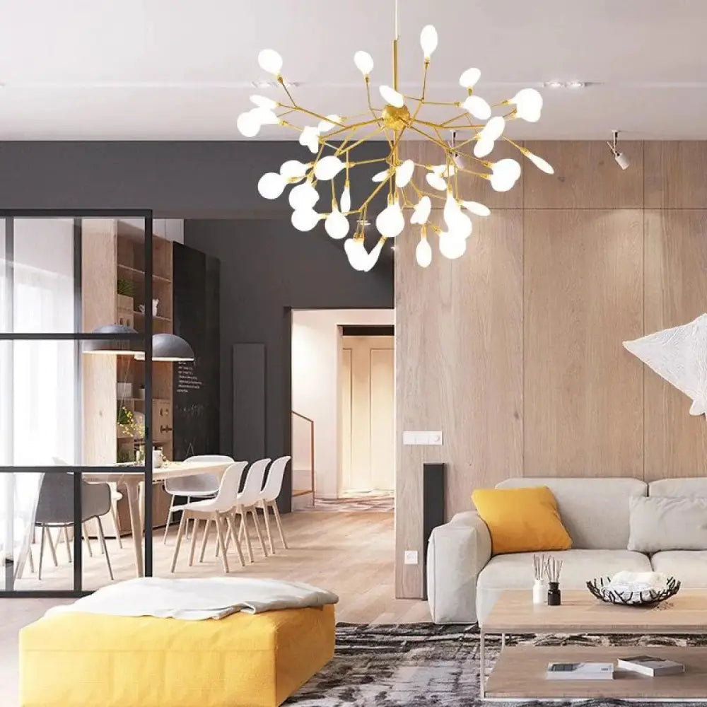 Lustre Suspension Lucioles Laiton Branches Opalin