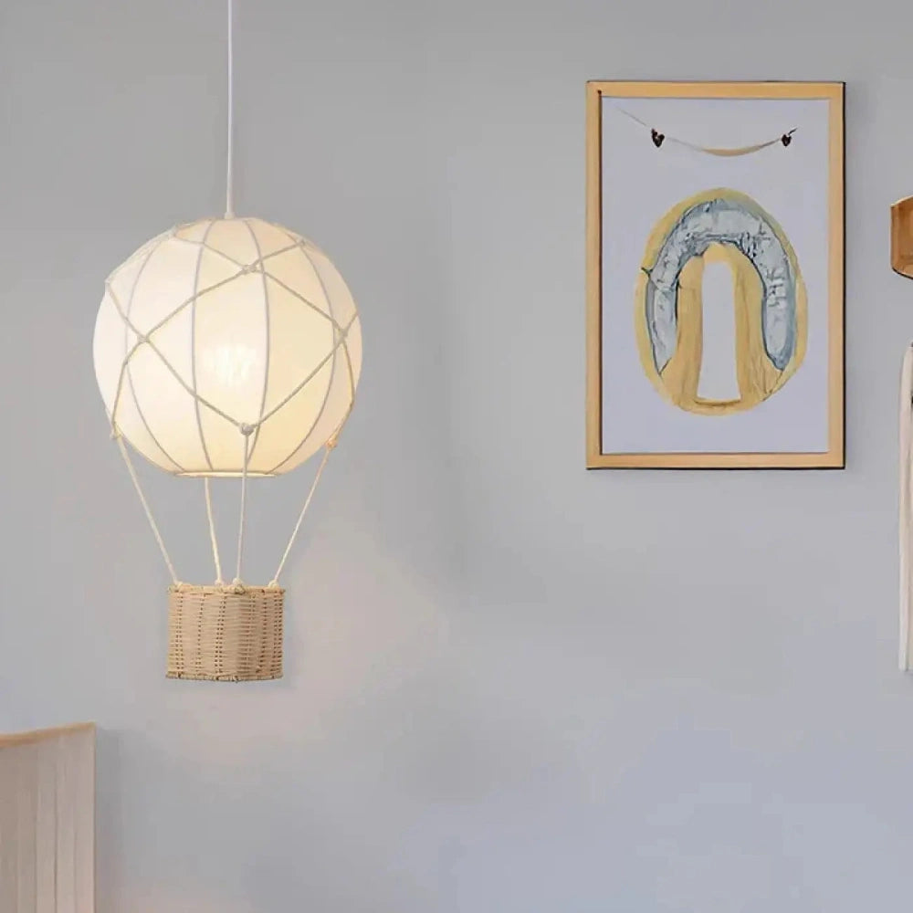 Lustre Suspension Montgolfiere Rotin Boule Blanc