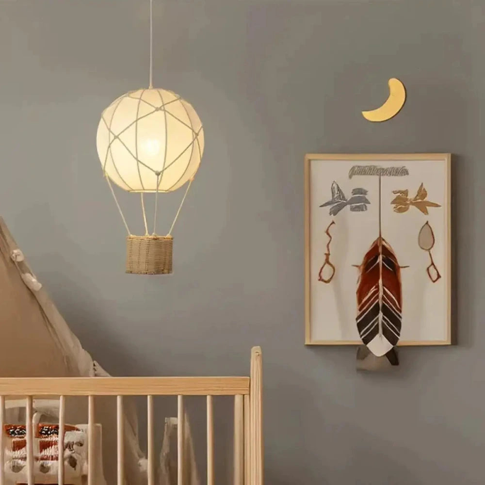 Lustre Suspension Montgolfiere Rotin Boule Blanc