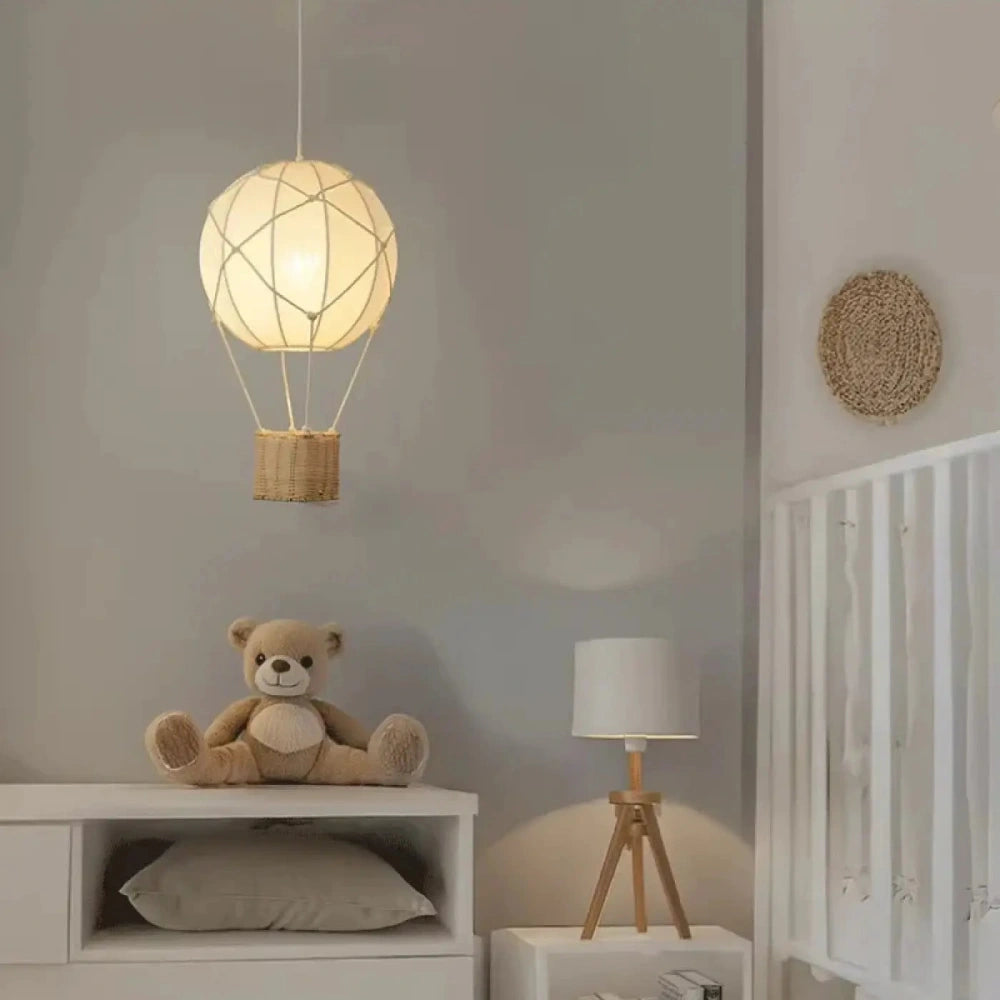 Lustre Suspension Montgolfiere Rotin Boule Blanc