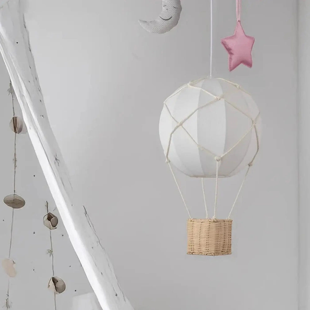 Lustre Suspension Montgolfiere Rotin Boule Blanc