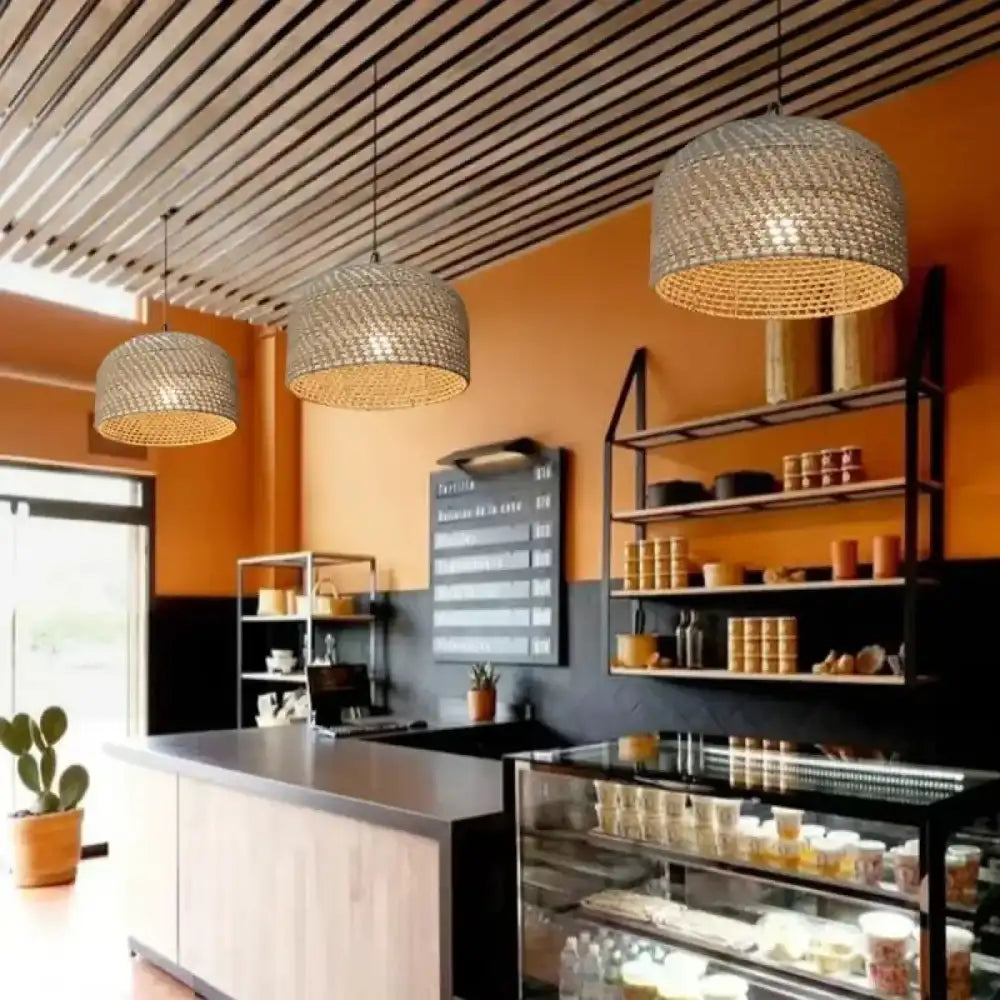 Lustre Suspension Osier Tresse Cloche Naturel