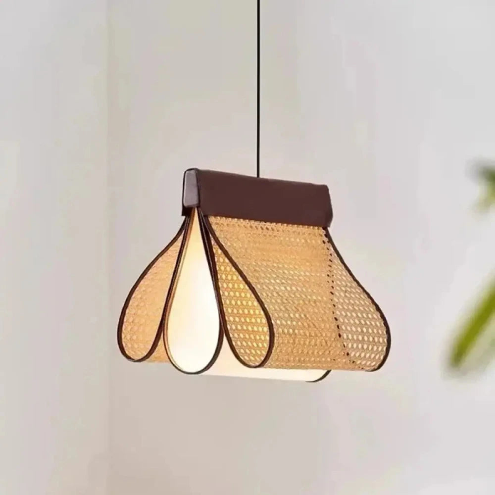 Lustre Suspension Rouleau Rotin Cannage Lineaire