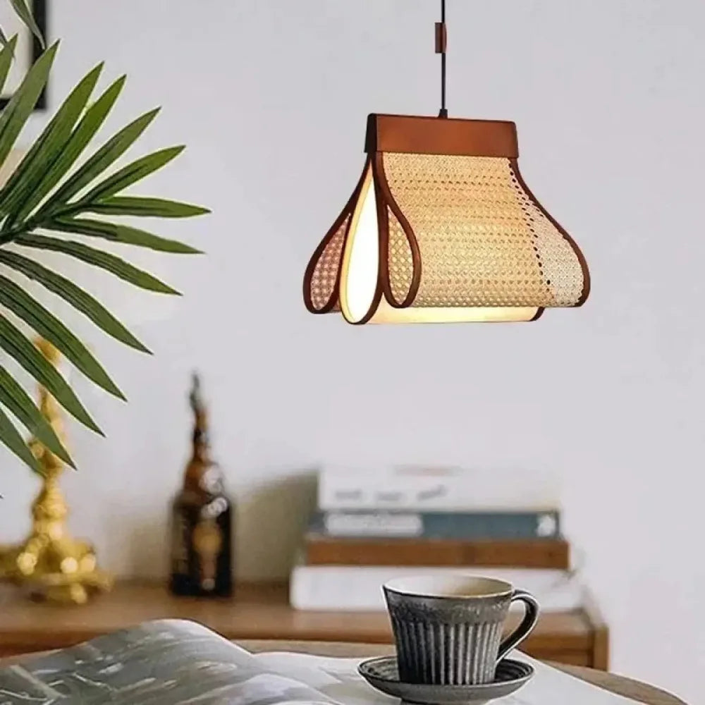 Lustre Suspension Rouleau Rotin Cannage Lineaire