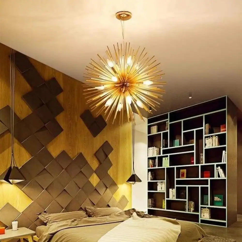 Lustre Suspension Soleil Dore Tiges Sputnik
