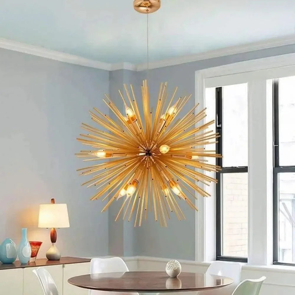 Lustre Suspension Soleil Dore Tiges Sputnik