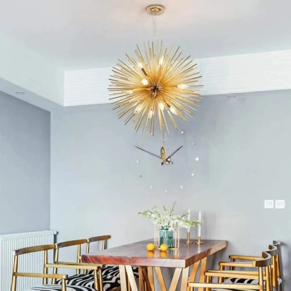 Lustre Suspension Soleil Dore Tiges Sputnik