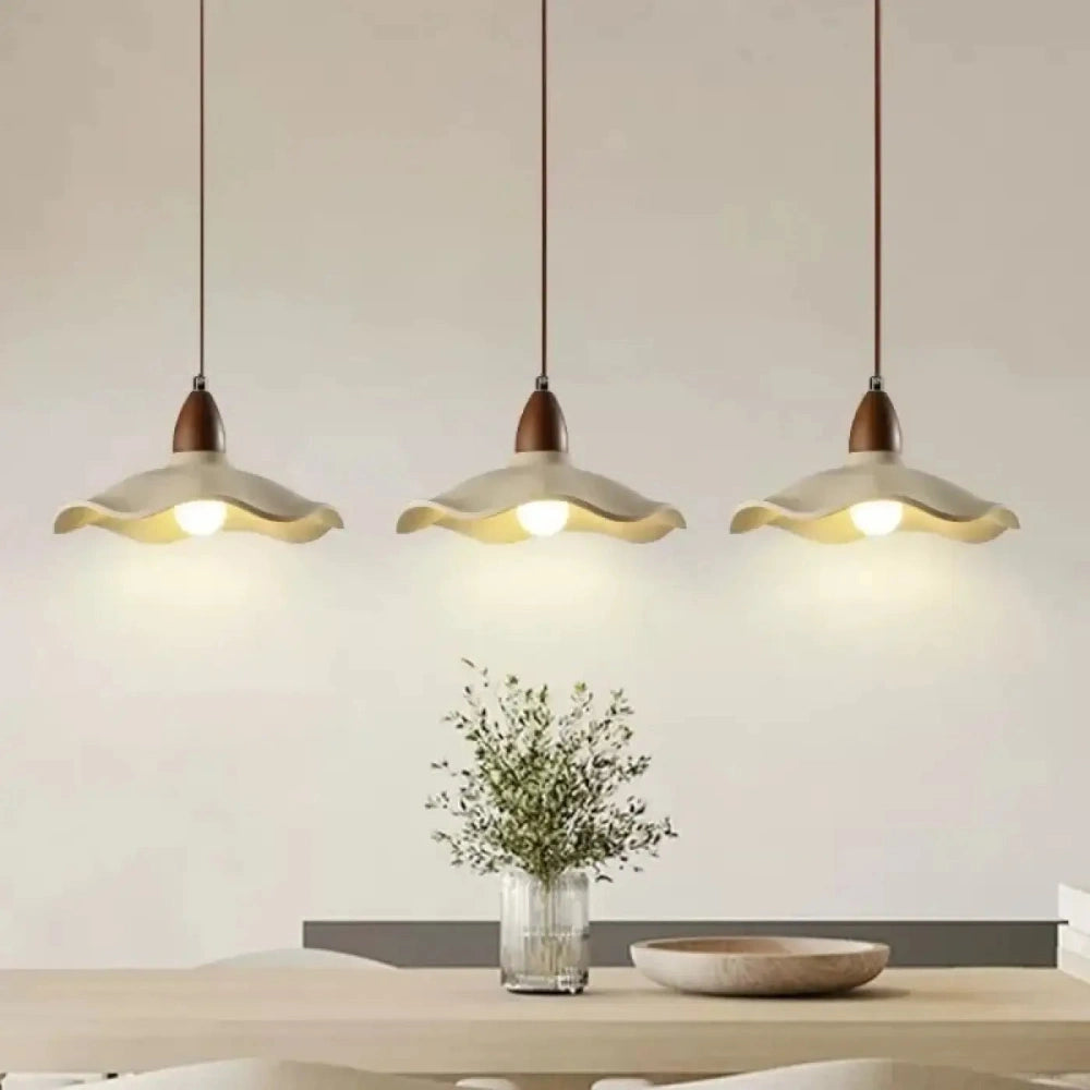 Lustre Suspension Sombrero Tissu Blanc Ondule