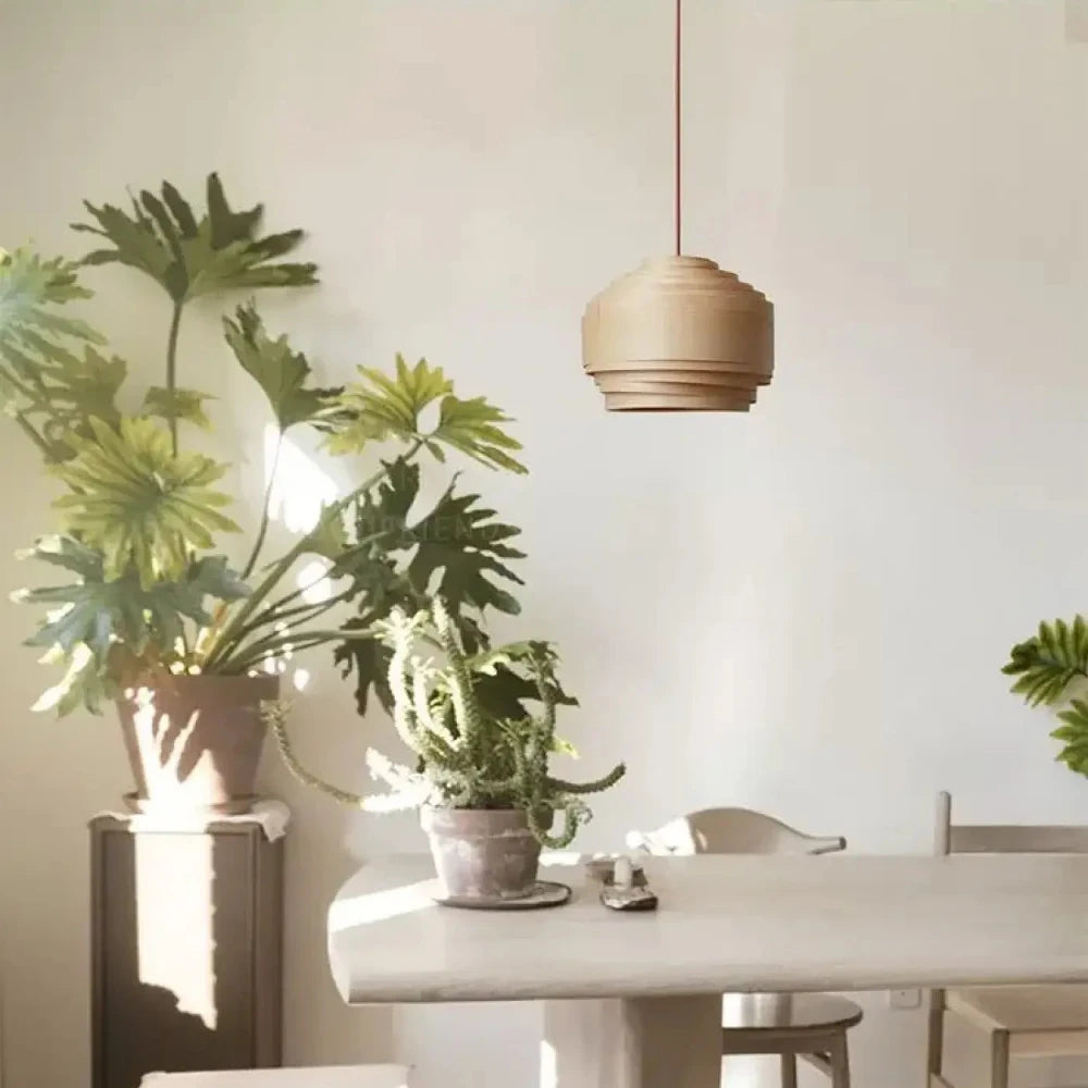 Lustre Suspension Spirale Bois Lattes Naturel