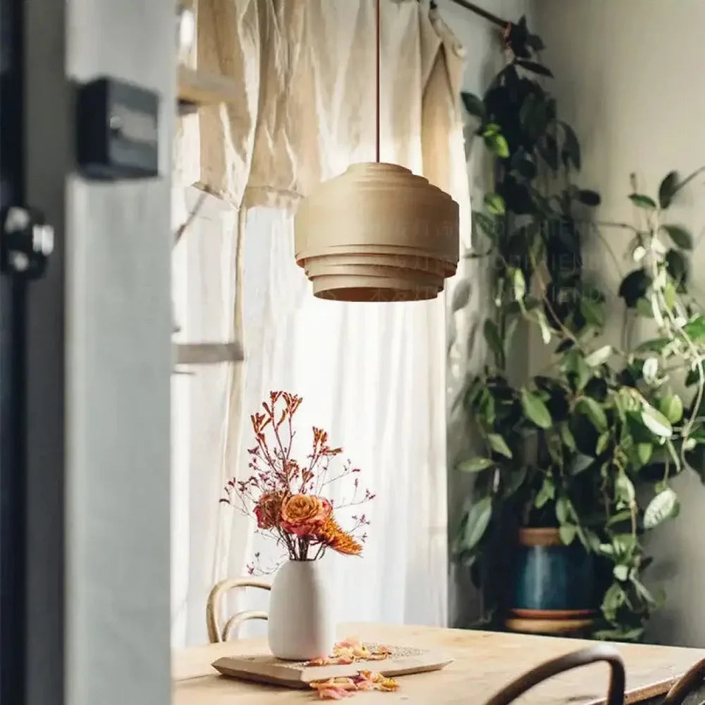 Lustre Suspension Spirale Bois Lattes Naturel