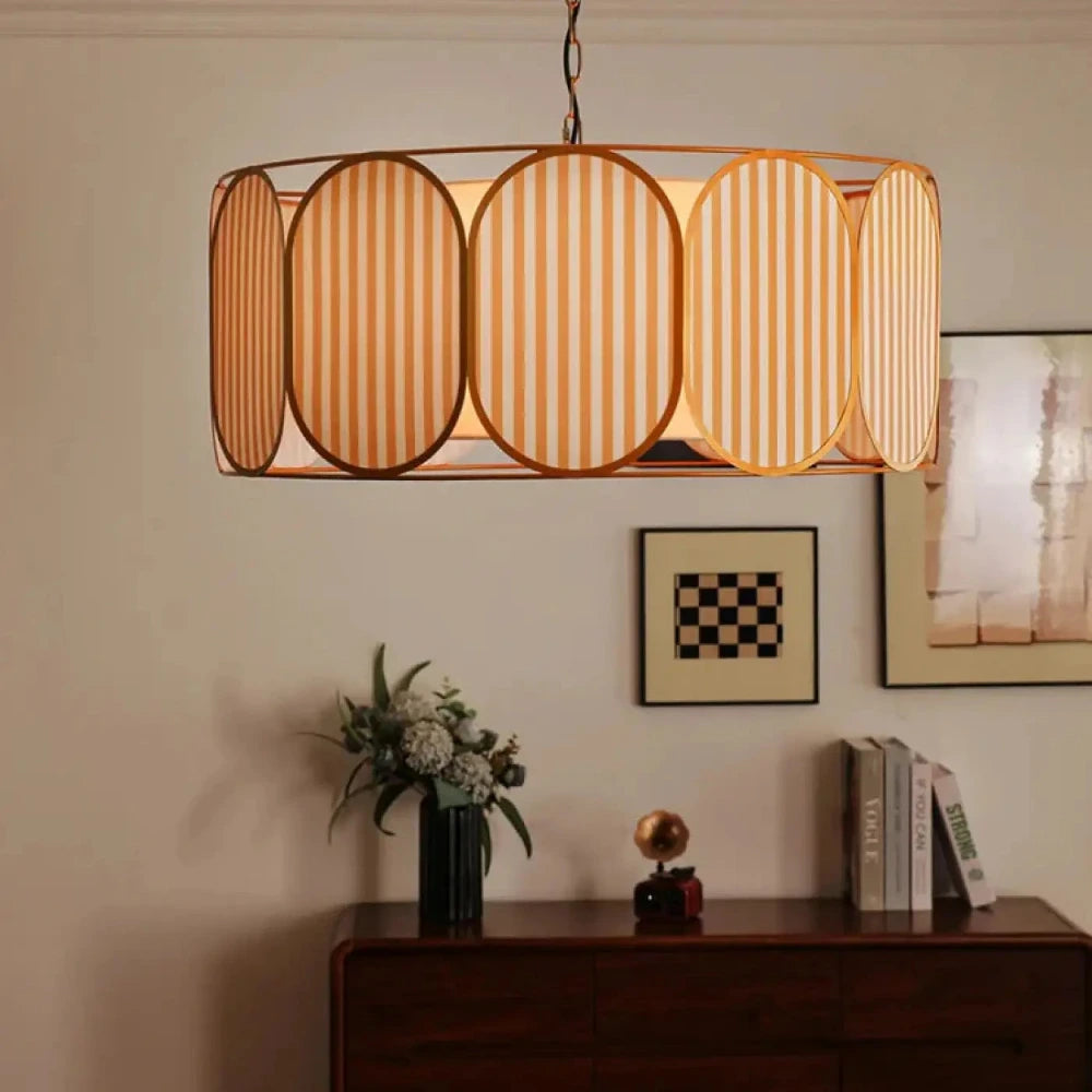 Suspension cylindre tissu bandes laiton blanc chaud