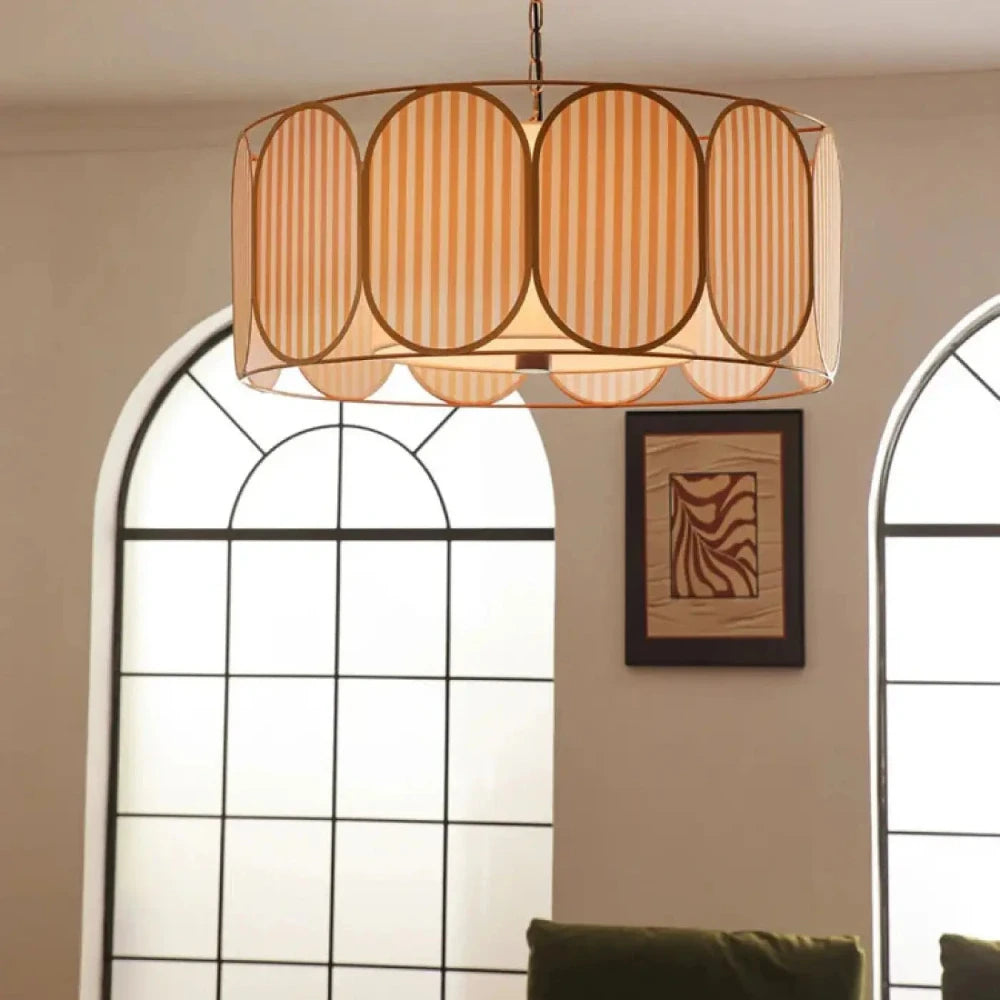 Lustre Suspension Tissu Bandes Laiton Cylindre