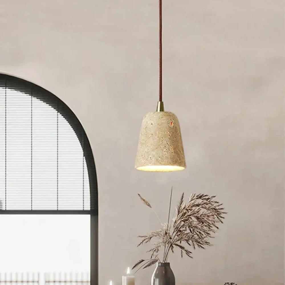 Lustre Suspension Travertin Conique Pierre Naturel
