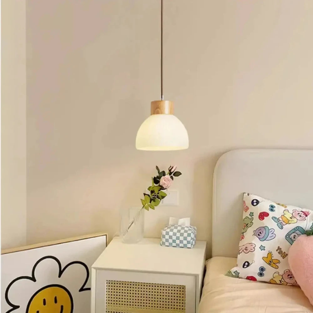 Lustre Suspension Triple Bois Cloche Blanc