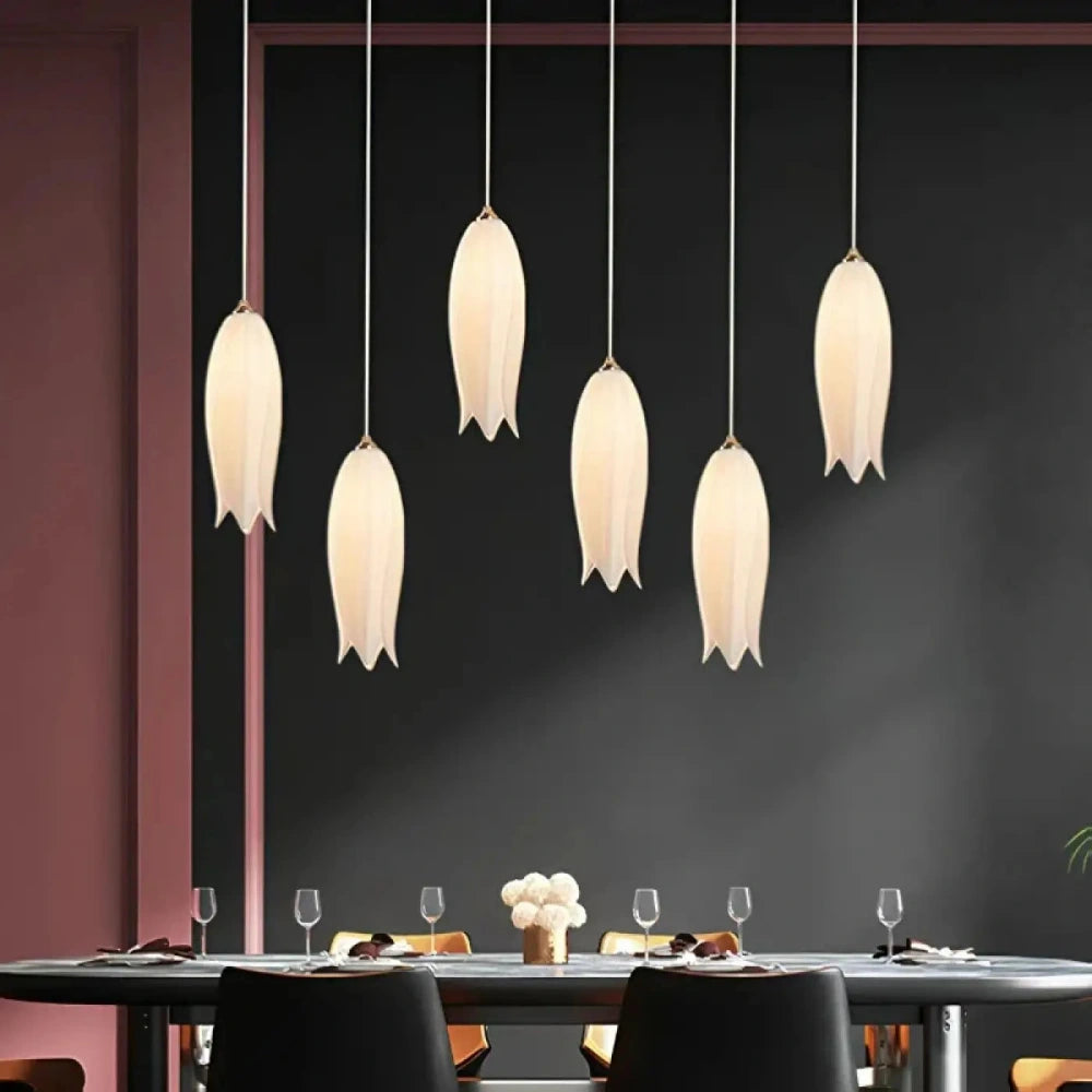 Lustre Suspension Tulipes Verre Blanc Cascade