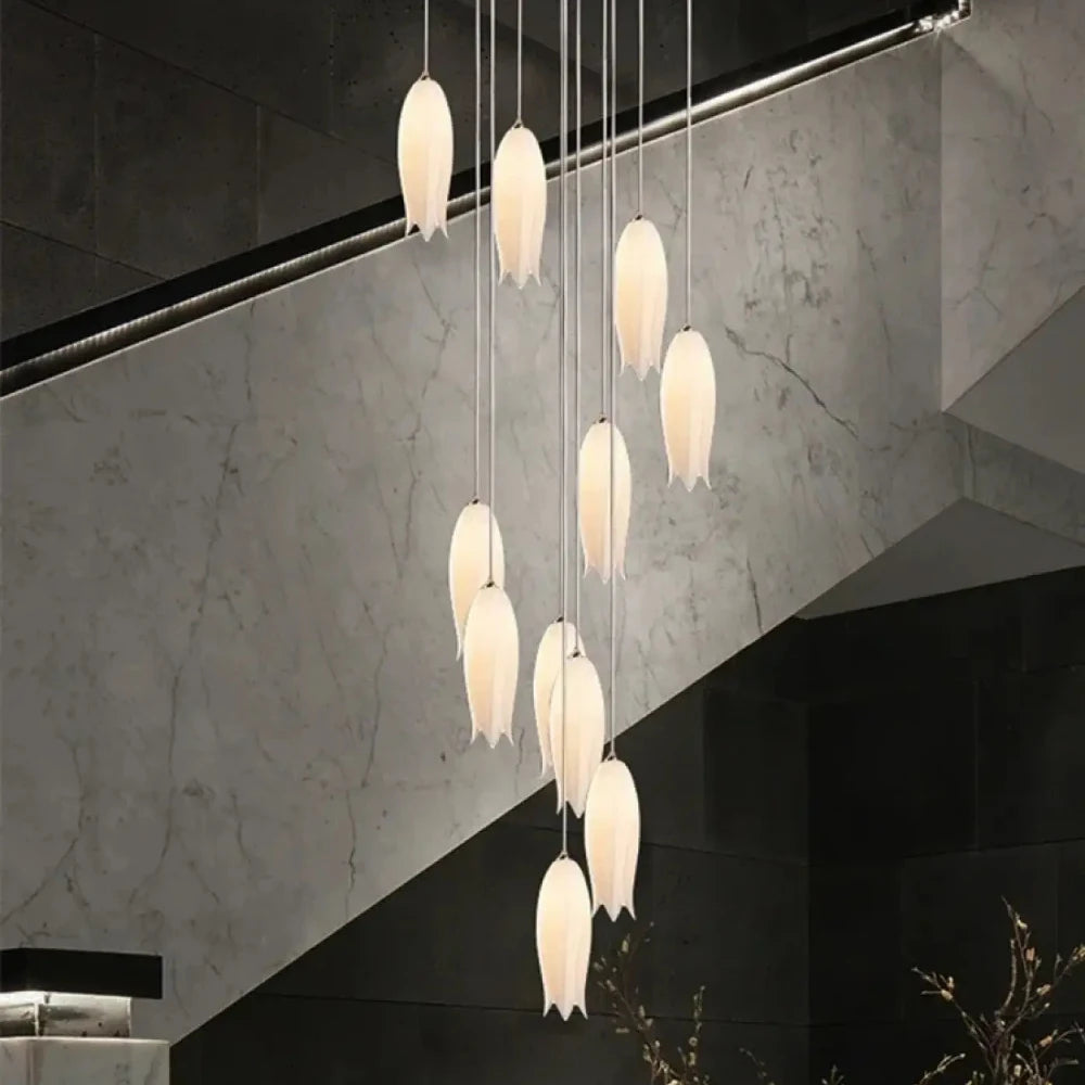 Lustre Suspension Tulipes Verre Blanc Cascade