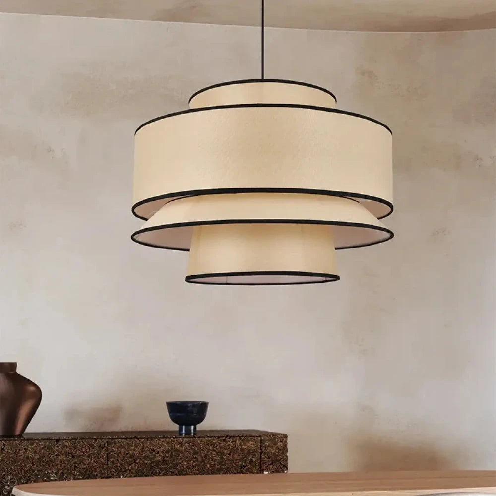 Lustre Tissu Etage Beige Contemporain Rond