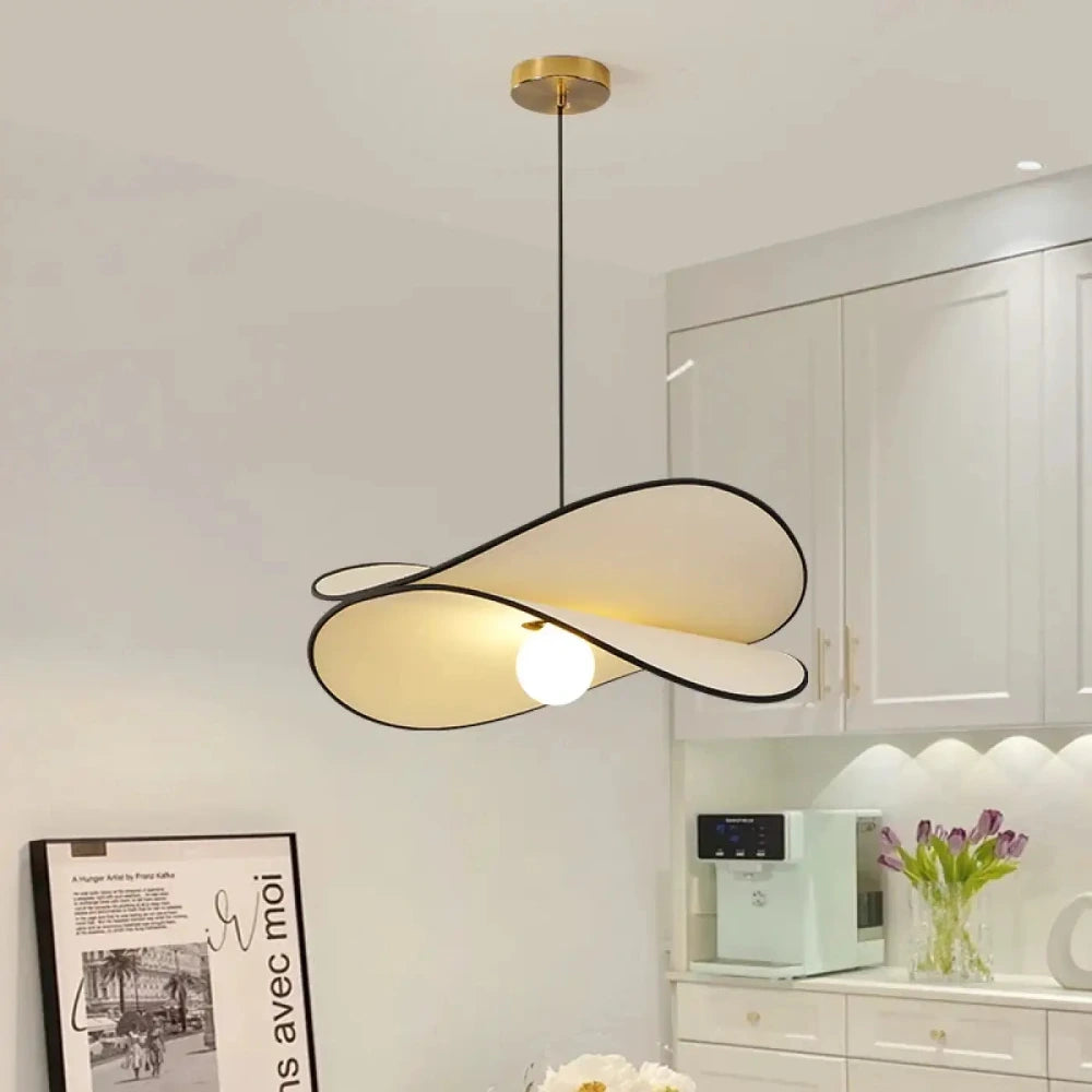 Lustre salon tissu organique noir câble réglable 120 cm suspension contemporaine