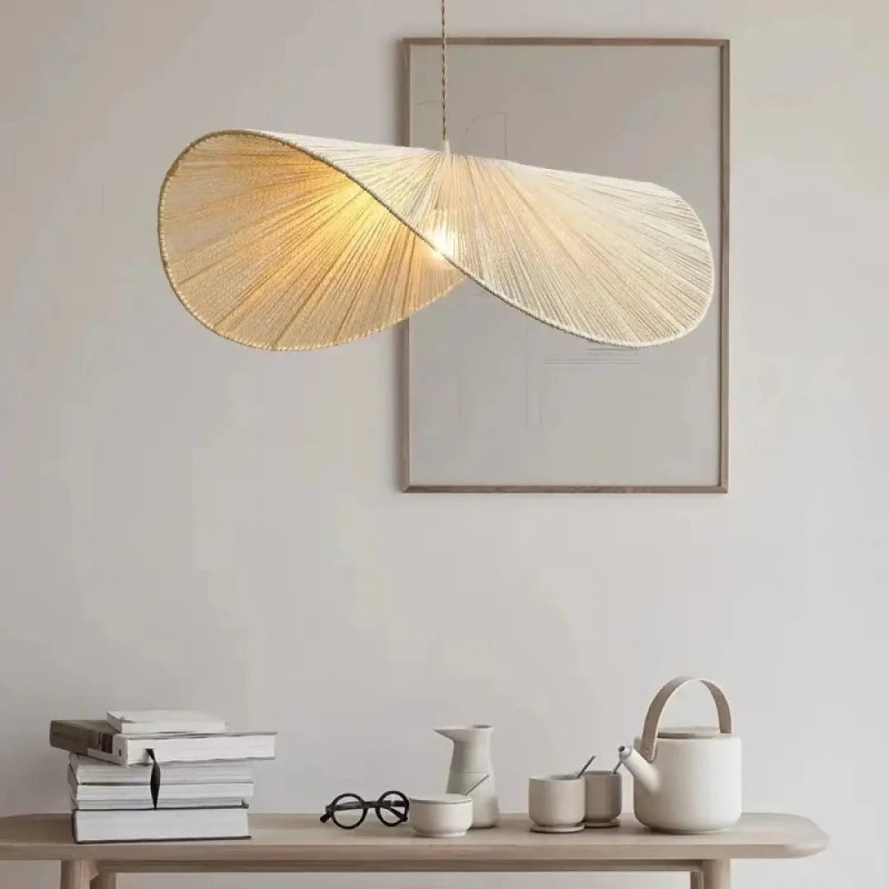 Lustre suspension triple tambour bambou naturel tressé