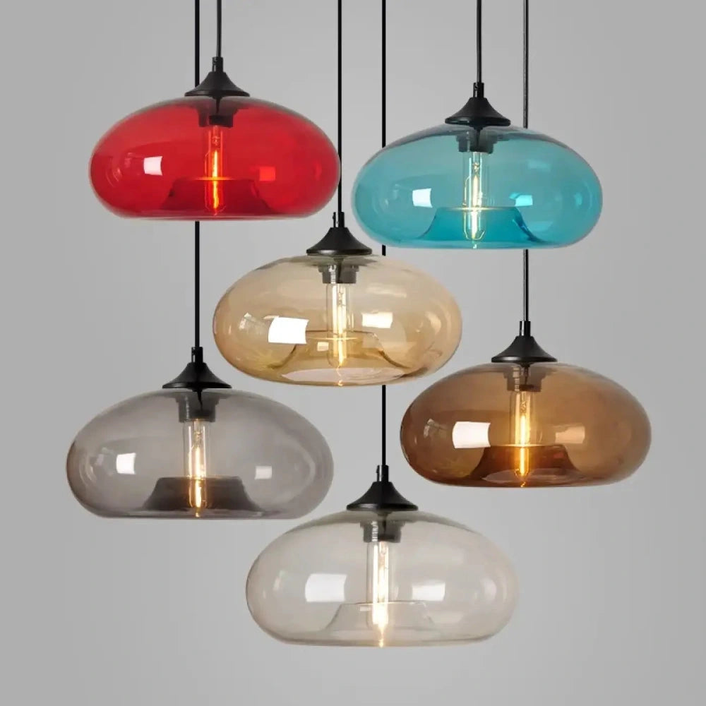 Lustre suspension verre bulle soufflé coloré rétro