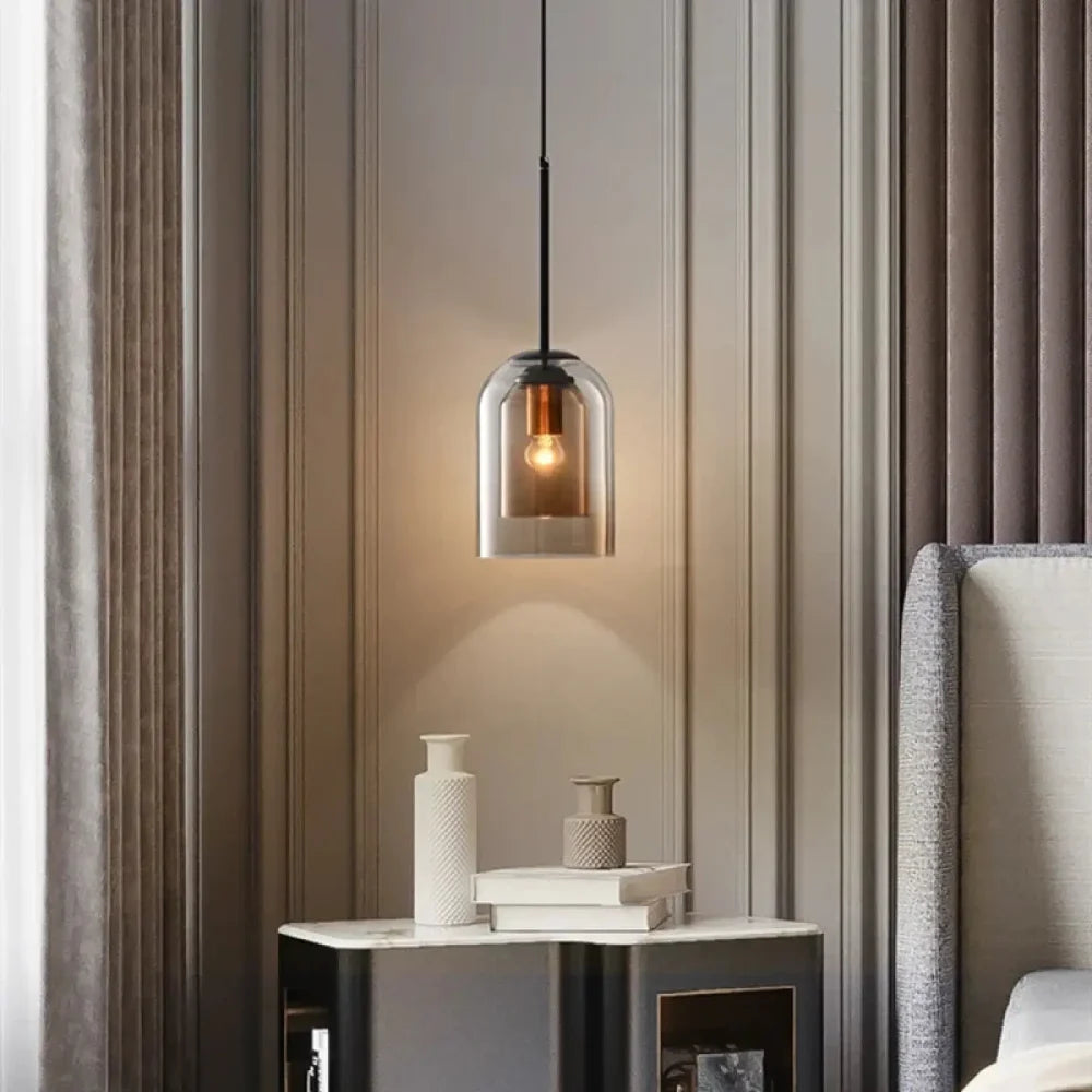 Lustre suspension verre cloche fumé style moderne