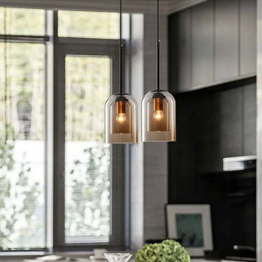 Lustre verre cloche fumé câble réglable culot E27