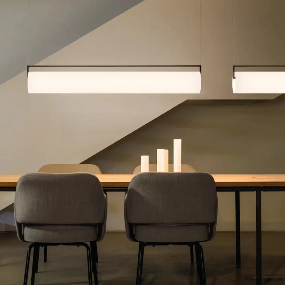 Détail diffuseur acrylique opalin lustre cylindre long dimmable