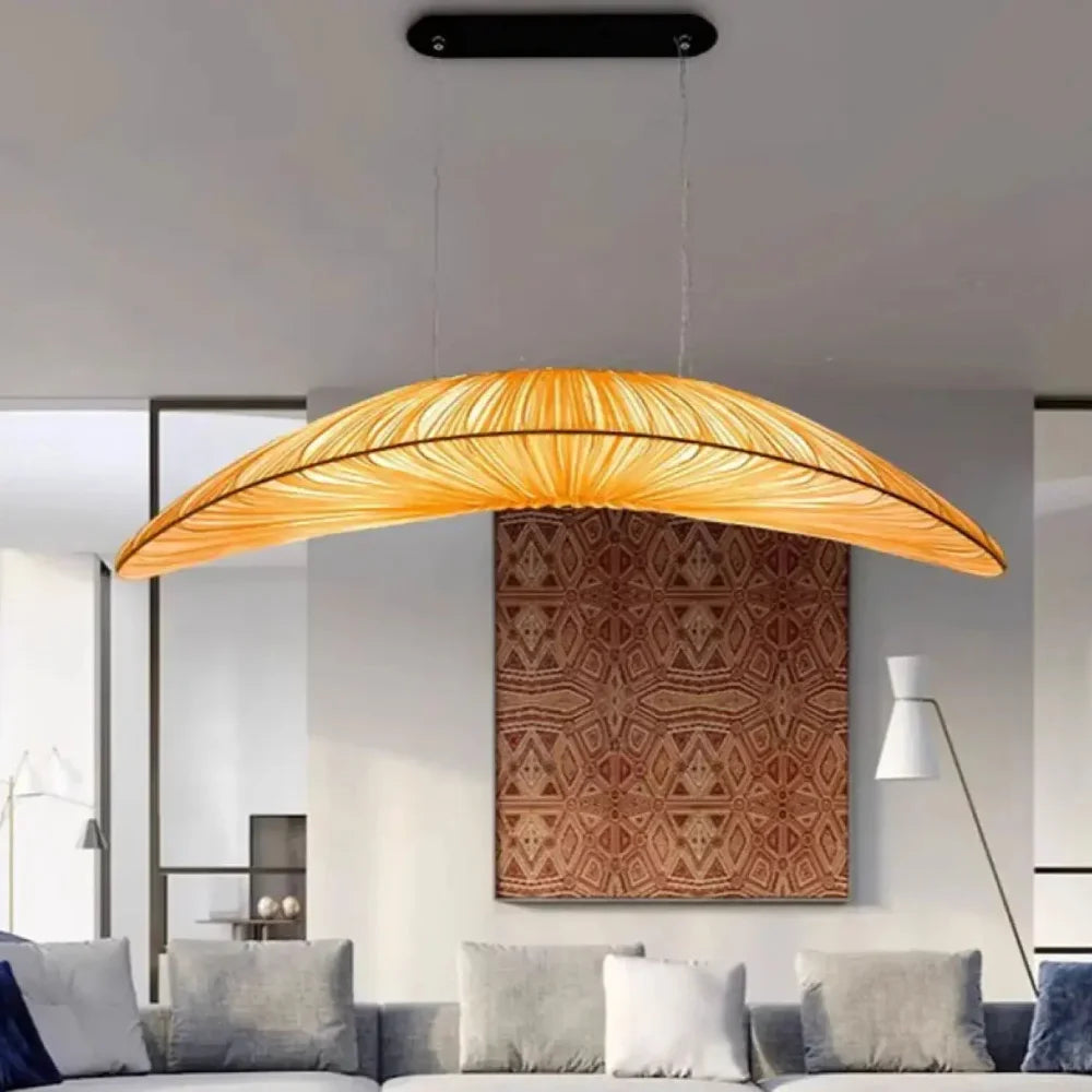 Lustre voile tissu ovale ivoire naturel câble réglable plafond salon