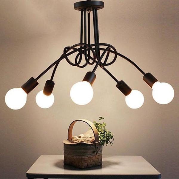 Lustre noir moderne ampoules éclairage design contemporain sophistiqué élégant