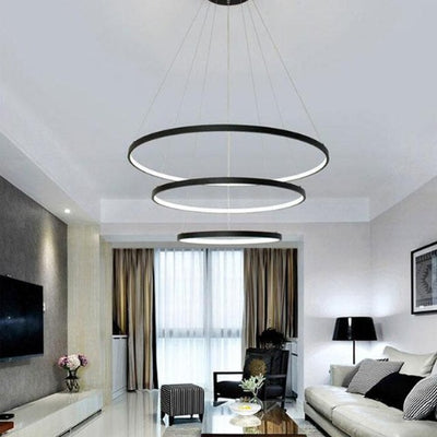 Lustre salon moderne trois cercle LED noir