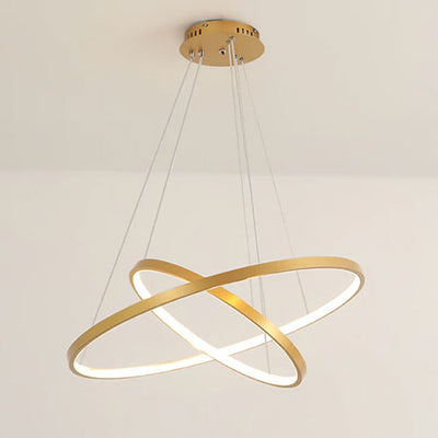 Lustre salon moderne cercle doré LED